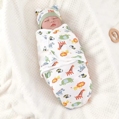 Baby Anti-Shock Swaddle Cotton Printed Wrap Spring/Summer Baby Wrap Two-Piece Baby Anti-Kick Blanket Suitable for 0-3 Months