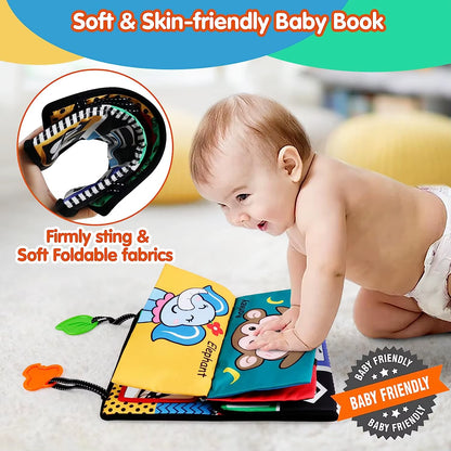 Crinkle Cloth Book Visual Stimulation Newborn Toys 0-3 Months Brain Development Tummy Time Mirror Toy for Infants Sensory Babies