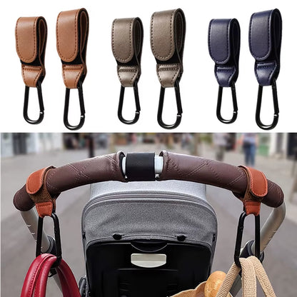 1/2Pcs PU Leather Baby Bag Stroller Hook Pram Cart Organizer 360 Degree Rotatable Hook High-Quality Crochet Stroller Accessories