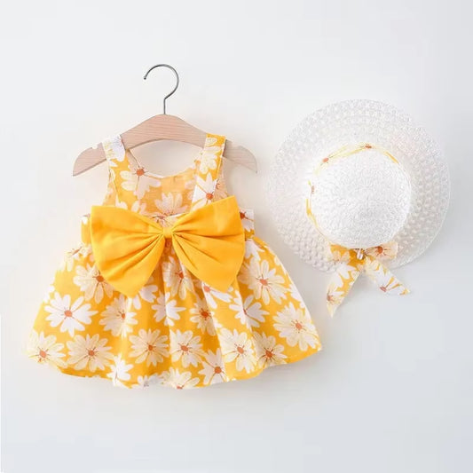 (Girls 0-3 Years Old) Summer New Girls Dress Floral Print Little Fresh Everyday Sweet Princess Dress with Bow