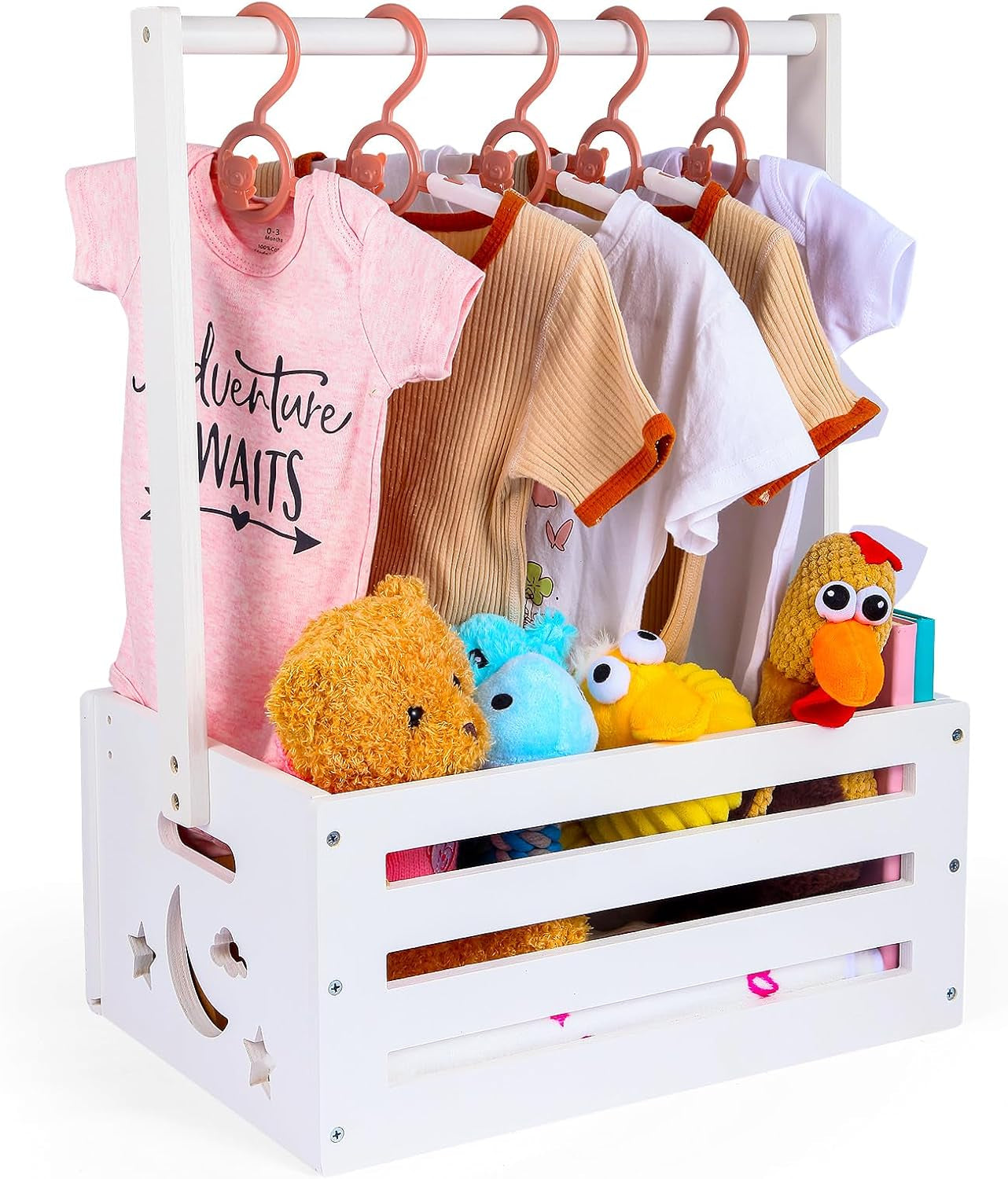 Wooden Baby Shower Crate Closet, Gifts Basket for Baby Shower Gifts, Baby Storage Crate Hamper with Handle, Welcome Gift Basket for Newborn Boys Girls, Pregnancy Gifts for New Parents (Retro-Large)