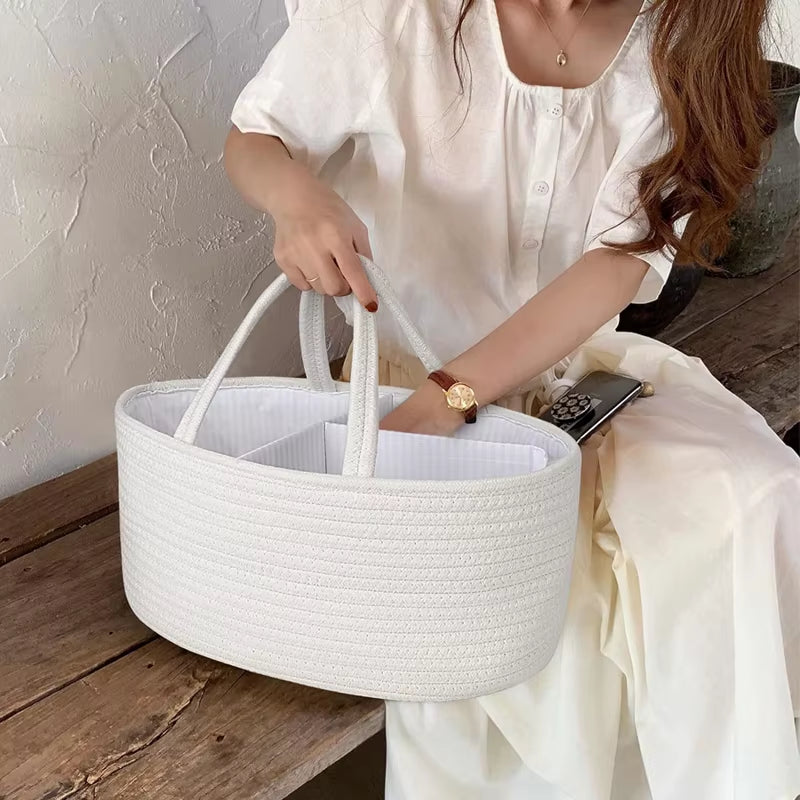 Maternity Baby Products Storage Basket Portable Baby Bottle Diaper Divided Compartment Storage Basket Cotton Thread Weaving