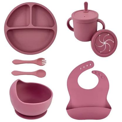 BPA Free Silicone Baby Feeding Set Sucker Bowl Dinning Plate Straw Cup Spoon Forks for Kids Baby Tableware Children Dishes