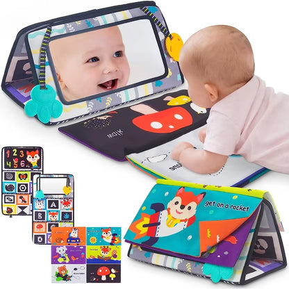 Crinkle Cloth Book Visual Stimulation Newborn Toys 0-3 Months Brain Development Tummy Time Mirror Toy for Infants Sensory Babies