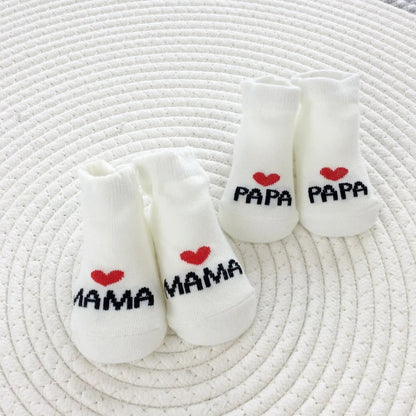 2Pairs Newborn Baby Girls Boys Socks White Cute Love MAMA PAPA Cotton Socks