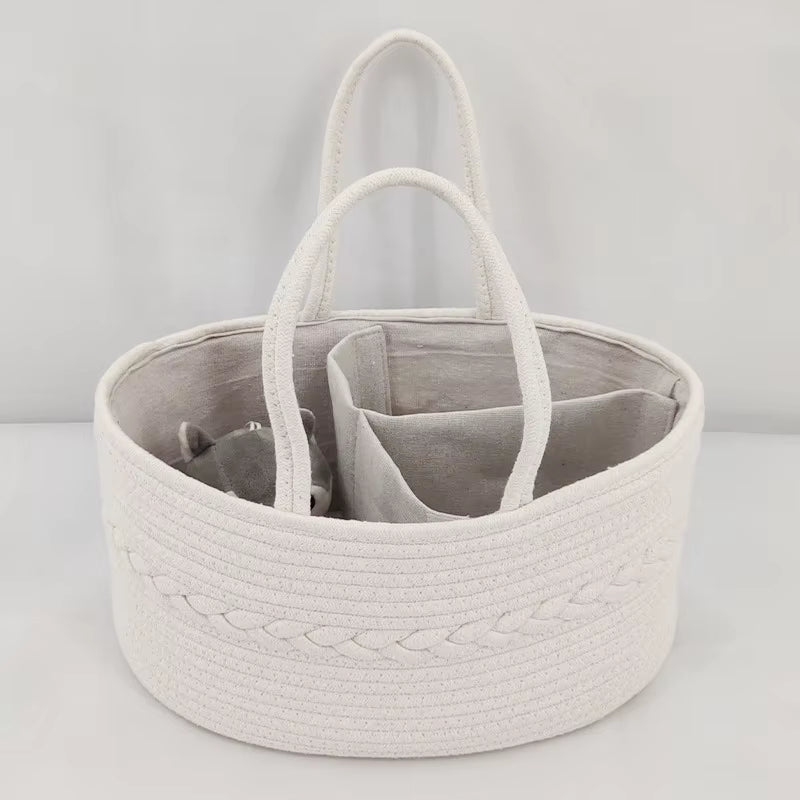 Maternity Baby Products Storage Basket Portable Baby Bottle Diaper Divided Compartment Storage Basket Cotton Thread Weaving