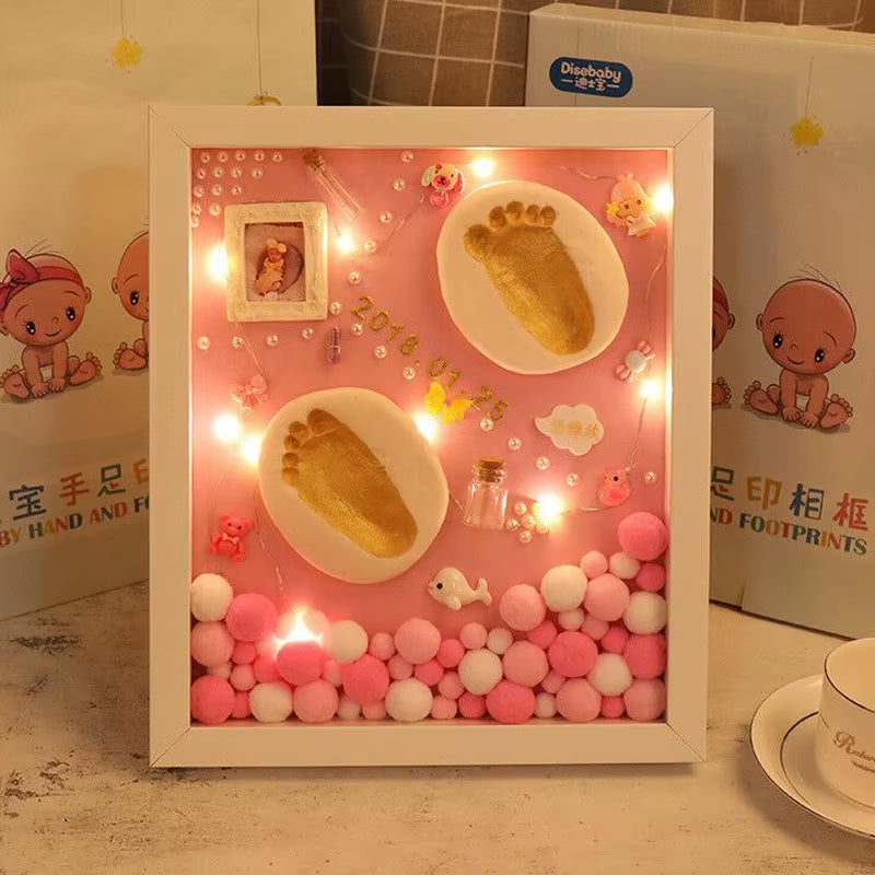 3D DIY Baby Hand Print and Footprint Soft Clay Photo Frame for Newborn Milestone Cards Infant Hand Casting Kit Baby Souvenir Set