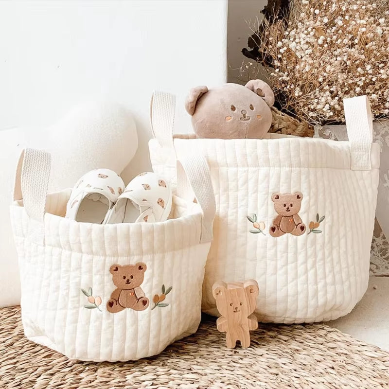 Storage Baskets, Bottles,Towels, Toys, Baby Clothes. Decorative Organizer Bins Tote Bag Handbag with Embroidery for Diapers