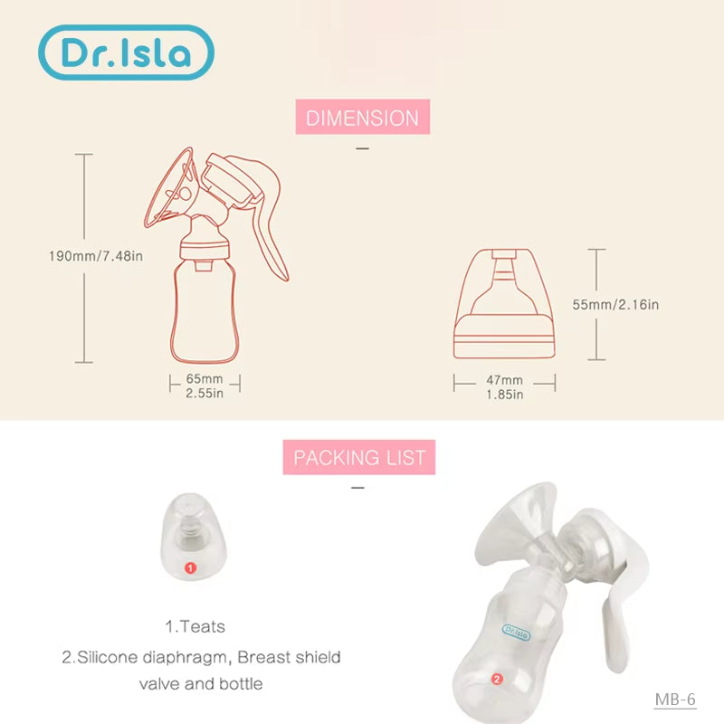 Dr.Isla Breast Pump Manual Suction Milk Pump Feeding Breasts Pumps Milk Bottle Sucking Postpartum Supplies BPA Free