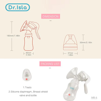 Dr.Isla Breast Pump Manual Suction Milk Pump Feeding Breasts Pumps Milk Bottle Sucking Postpartum Supplies BPA Free