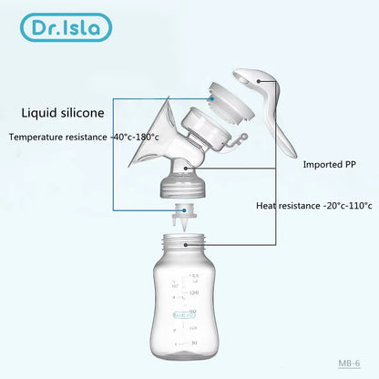 Dr.Isla Breast Pump Manual Suction Milk Pump Feeding Breasts Pumps Milk Bottle Sucking Postpartum Supplies BPA Free