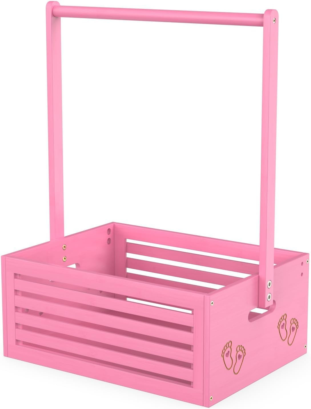 Baby Shower Crate Closet, Shower Party Basket with Handle Storage Crate Hamper, Bamboo Gift Crate Box, Welcome Gift Basket for Newborn Boys Girls, Pregnancy Gifts for New Parents (Pink)