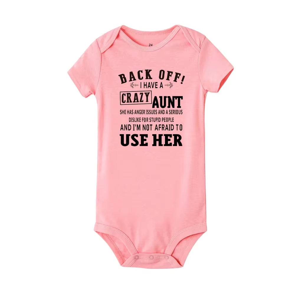 I Love My Crazy Aunt Printed Newborn Girl Infant Clothes Summer Baby Boy Girl Short Sleeve Bodysuit Love Aunt Best Present