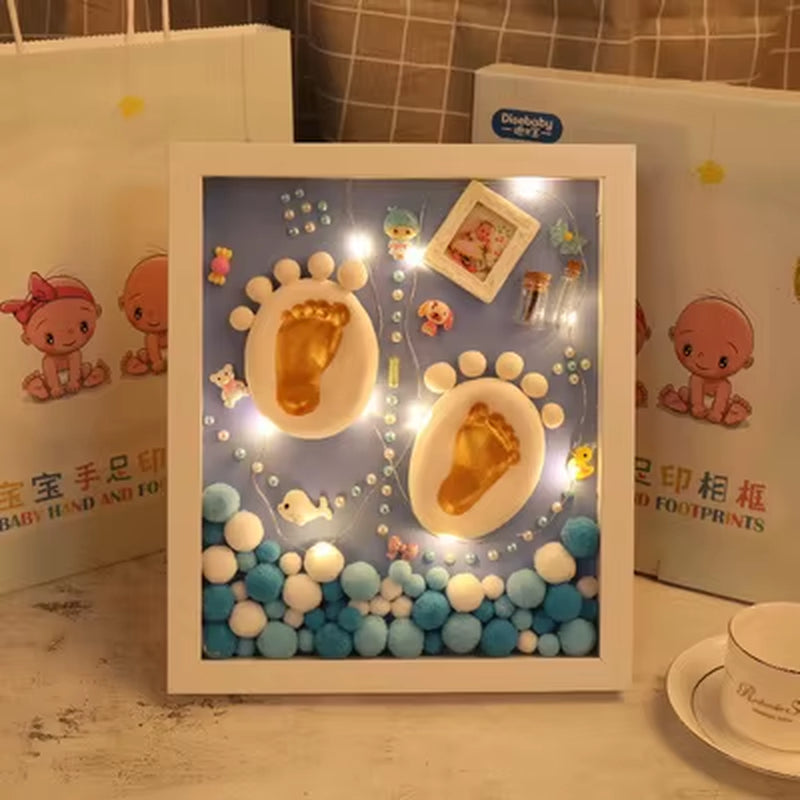 3D DIY Baby Hand Print and Footprint Soft Clay Photo Frame for Newborn Milestone Cards Infant Hand Casting Kit Baby Souvenir Set