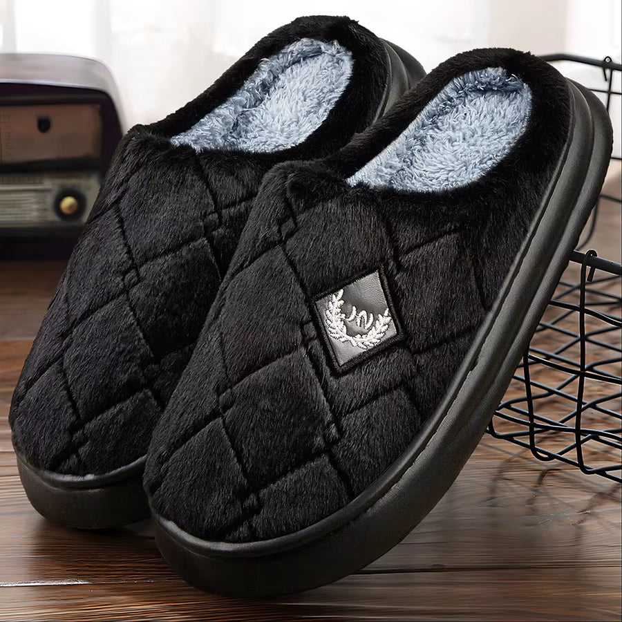 Men'S House Slippers Furry Plaid Cozy EVA Memory Foam Lightweight Casual Shoes Winter Warm Plush Non-Slip Slippers Big Size