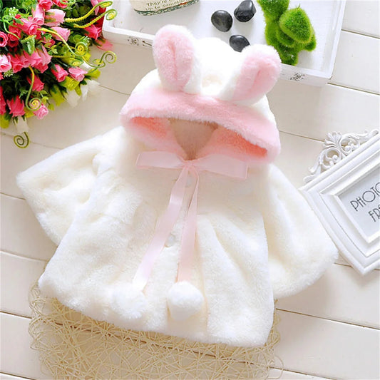 Cape Girls Autumn and Winter Wool Sweater Shawl Baby Ear Fleece Jacket Cape
