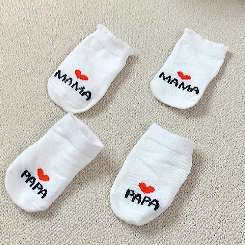 2Pairs Newborn Baby Girls Boys Socks White Cute Love MAMA PAPA Bebe Cotton Socks Gift Toddler Crew Socks Pack Design