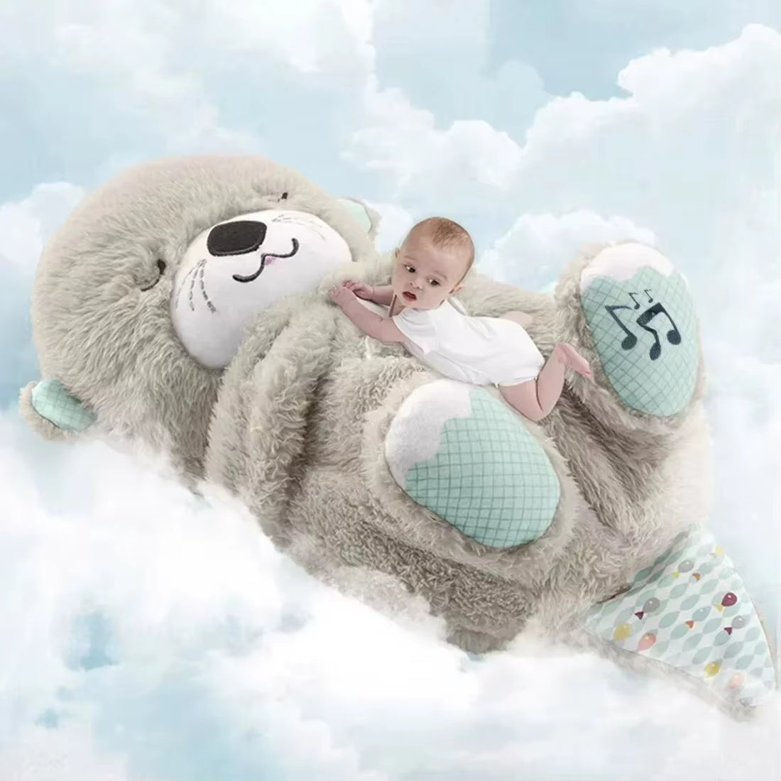 Baby Breath Baby Bear Soothes Otter Plush Toy Doll Toy Child Soothing Music Sleep Companion Sound and Light Doll Toy Gifts