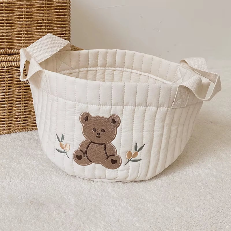 Storage Baskets, Bottles,Towels, Toys, Baby Clothes. Decorative Organizer Bins Tote Bag Handbag with Embroidery for Diapers