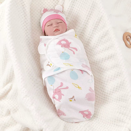 Baby Anti-Shock Swaddle Cotton Printed Wrap Spring/Summer Baby Wrap Two-Piece Baby Anti-Kick Blanket Suitable for 0-3 Months