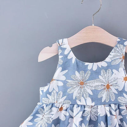 (Girls 0-3 Years Old) Summer New Girls Dress Floral Print Little Fresh Everyday Sweet Princess Dress with Bow