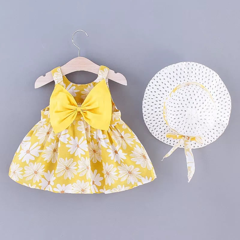 (Girls 0-3 Years Old) Summer New Girls Dress Floral Print Little Fresh Everyday Sweet Princess Dress with Bow