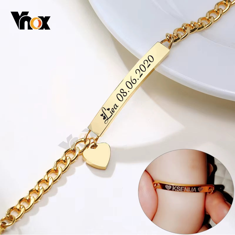Custom Personalize Girls Name Baby Bracelet, anti Allergy Stainless Steel Chain Adjustable, Baptism Gifts to Girls Boys