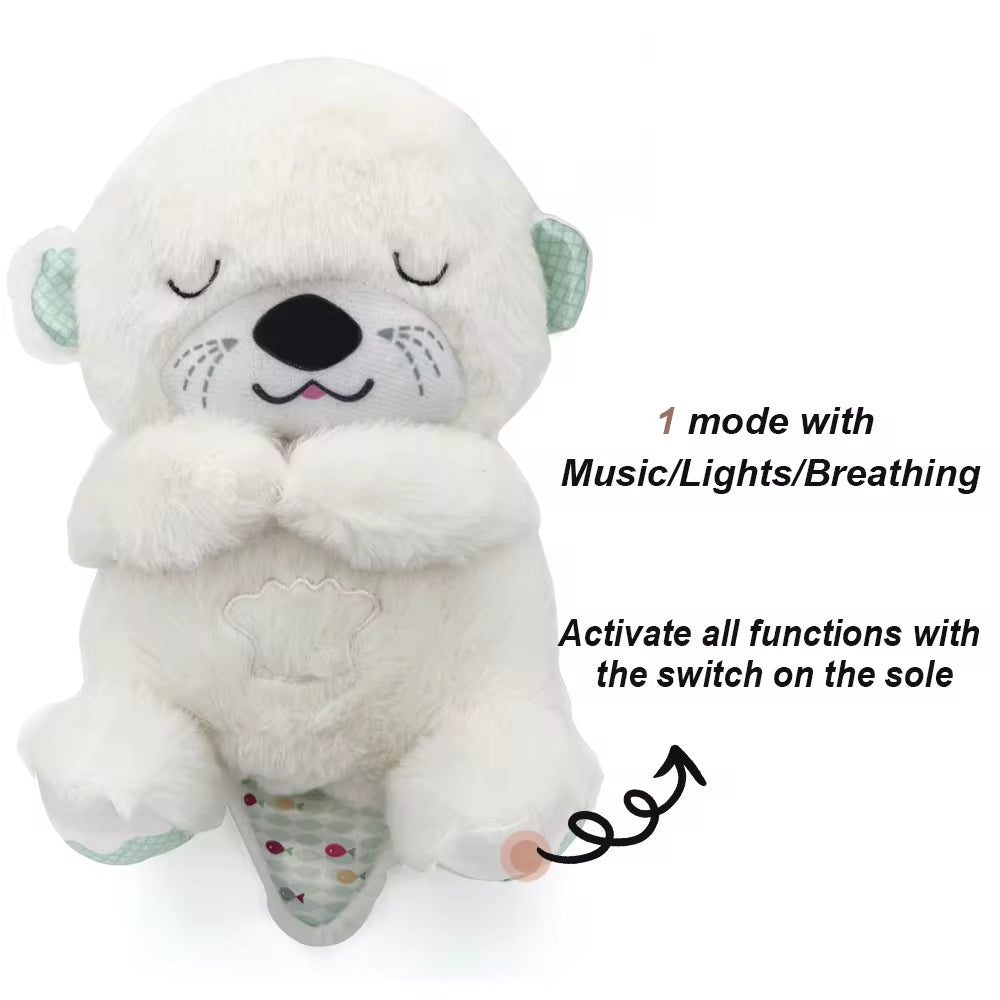 Breathing Bear Baby Soothing Otter Plush Doll Toy Baby Kids Soothing Music Baby Sleeping Companion Sound and Light Doll Toy Gift