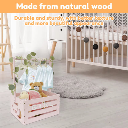 Wood Baby Shower Crate Closet Large Capacity Baby Shower Basket with Handle Decorative Baby Storage Crate for Newborn Boys Girls