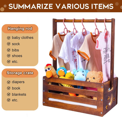 Wooden Baby Shower Crate Closet, Gifts Basket for Baby Shower Gifts, Baby Storage Crate Hamper with Handle, Welcome Gift Basket for Newborn Boys Girls, Pregnancy Gifts for New Parents (Retro-Large)