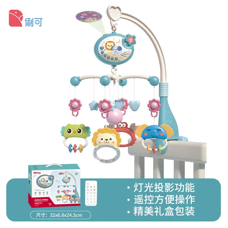 Musical Baby Crib Mobile with Lights Teethers Music Projection for Infants Remote Control Crib Toys