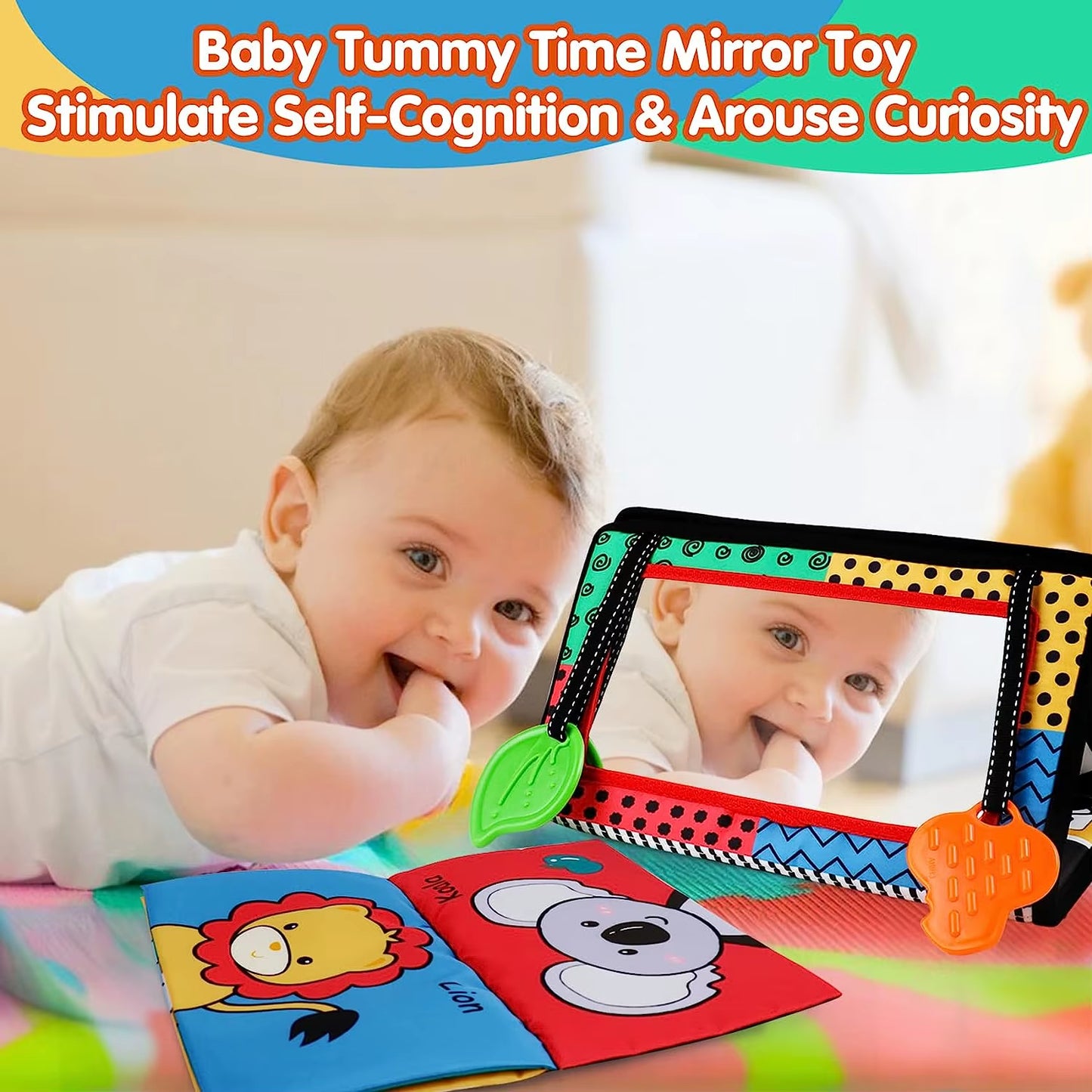 Crinkle Cloth Book Visual Stimulation Newborn Toys 0-3 Months Brain Development Tummy Time Mirror Toy for Infants Sensory Babies