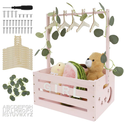 Wood Baby Shower Crate Closet Large Capacity Baby Shower Basket with Handle Decorative Baby Storage Crate for Newborn Boys Girls