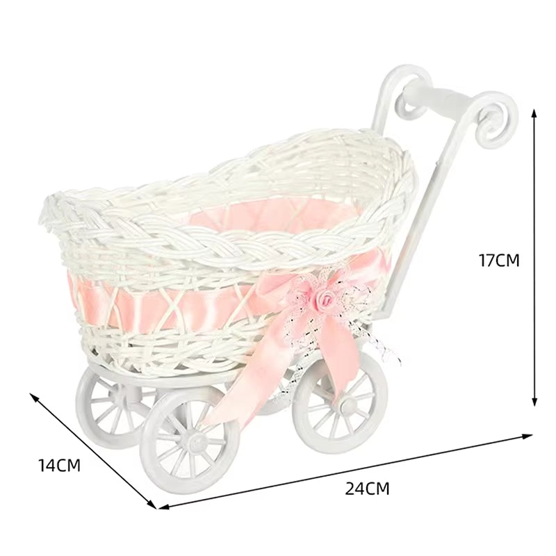 Basket Baby Cart Stroller Woven Decorations Mini Cutie Candy Wicker Storage Serving Toy Fruit