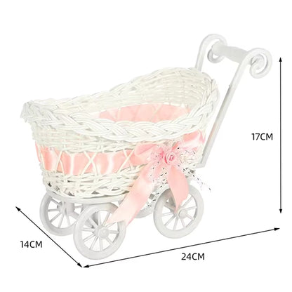 Basket Baby Cart Stroller Woven Decorations Mini Cutie Candy Wicker Storage Serving Toy Fruit