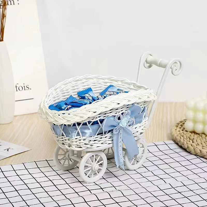 Basket Baby Cart Stroller Woven Decorations Mini Cutie Candy Wicker Storage Serving Toy Fruit