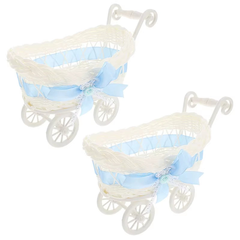 Basket Baby Cart Stroller Woven Decorations Mini Cutie Candy Wicker Storage Serving Toy Fruit