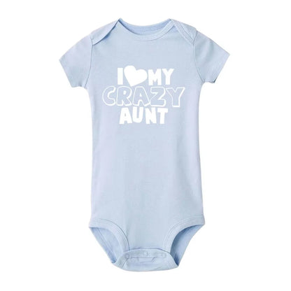 I Love My Crazy Aunt Printed Newborn Girl Infant Clothes Summer Baby Boy Girl Short Sleeve Bodysuit Love Aunt Best Present