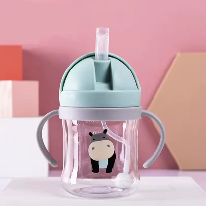 250ml Cute Cartoon Bottle Baby Mug Children's Bottle Animal Pattern Training Cup Boys & Girls Straw Mug Inverted Non-Leak