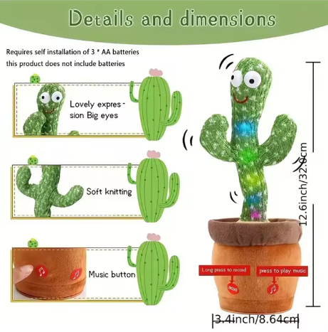 Dancing Talking Cactus Toy Singing Mimicking Recording Repeating What You Say Sunny Cactus